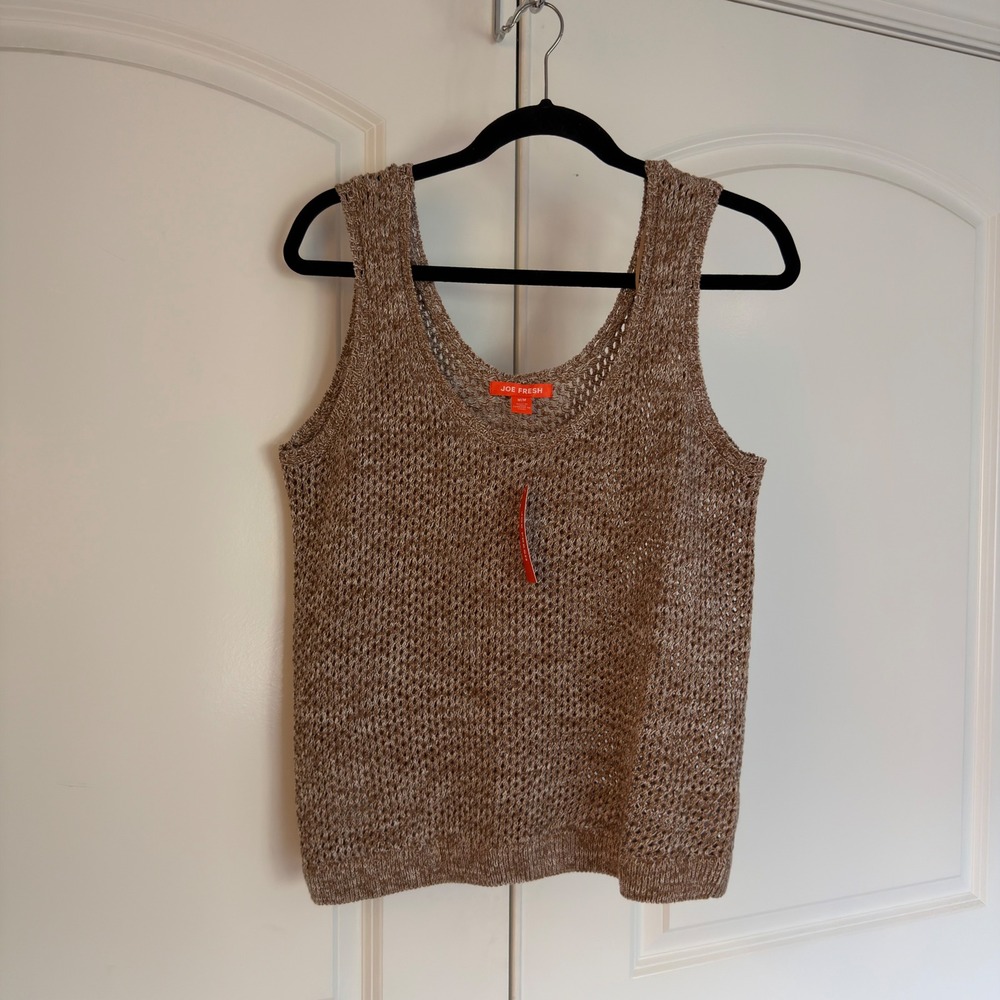 Joe Fresh Knit Tank Top Brown Bronze Crochet Scoop Neck Sweater Vest M